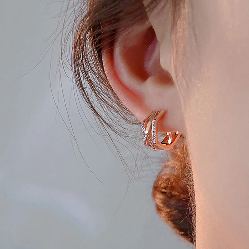 Huitan Rose Gold Geometric Hoop Earrings – Cubic Zirconia Hoop Earrings Axl