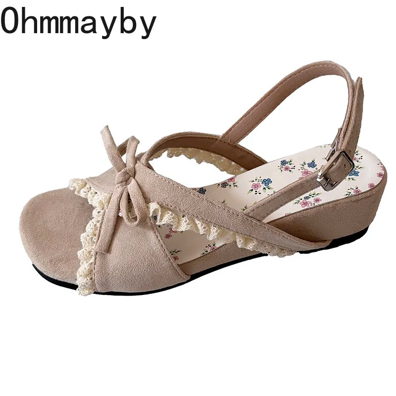 Women's Wedge Sandals – Butterfly-Knot Ankle Strap Open Toe Wedge Sandals Axl