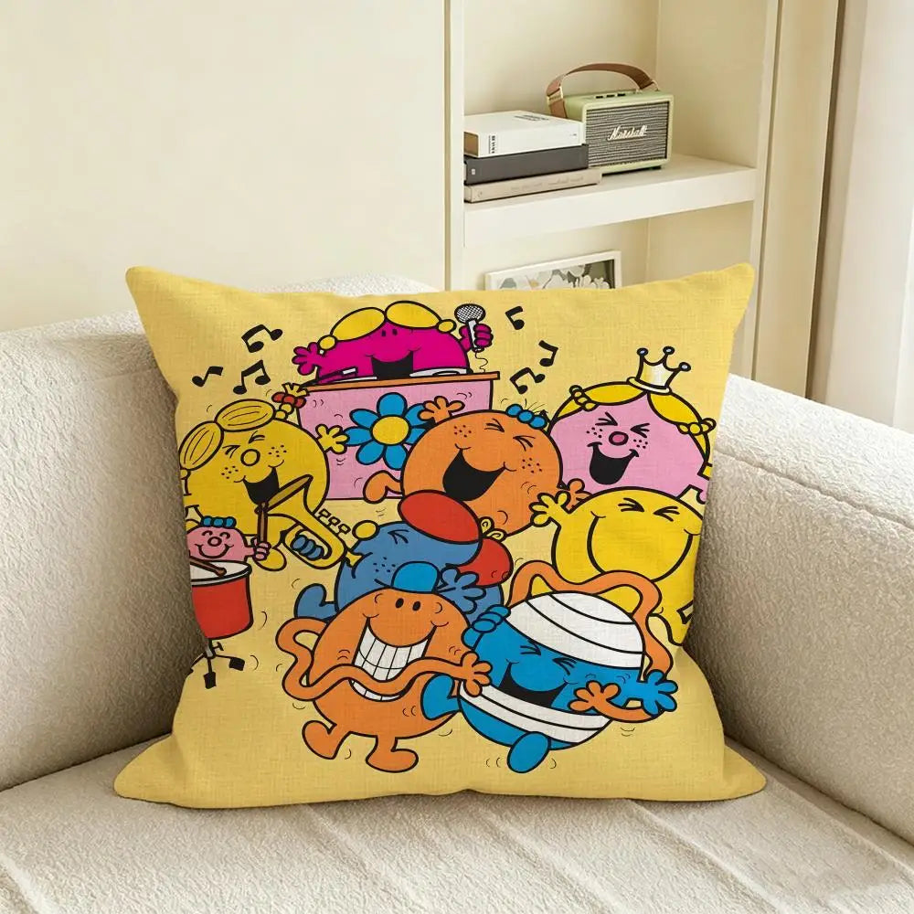 Mr. Men Little Miss Linen Cushion Cover – Sofa & Bedroom Decor Decorative Cushion Cover Axl White2 30X30cm