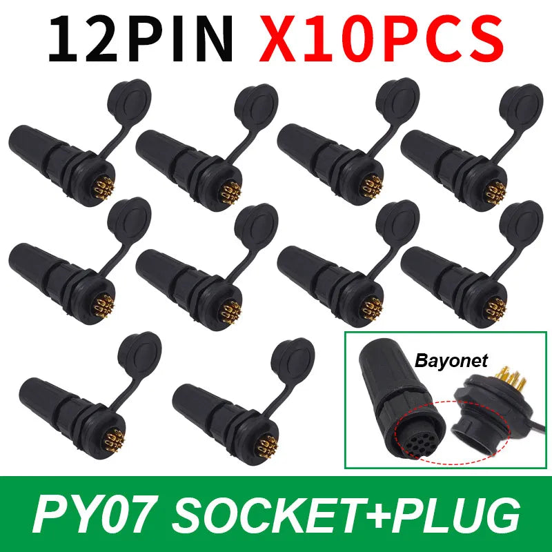 10-Pack IP67 Waterproof 24-Pin Connector Plug & Socket Set Waterproof Electrical Connector Axl 12P Bayonet 10pcs