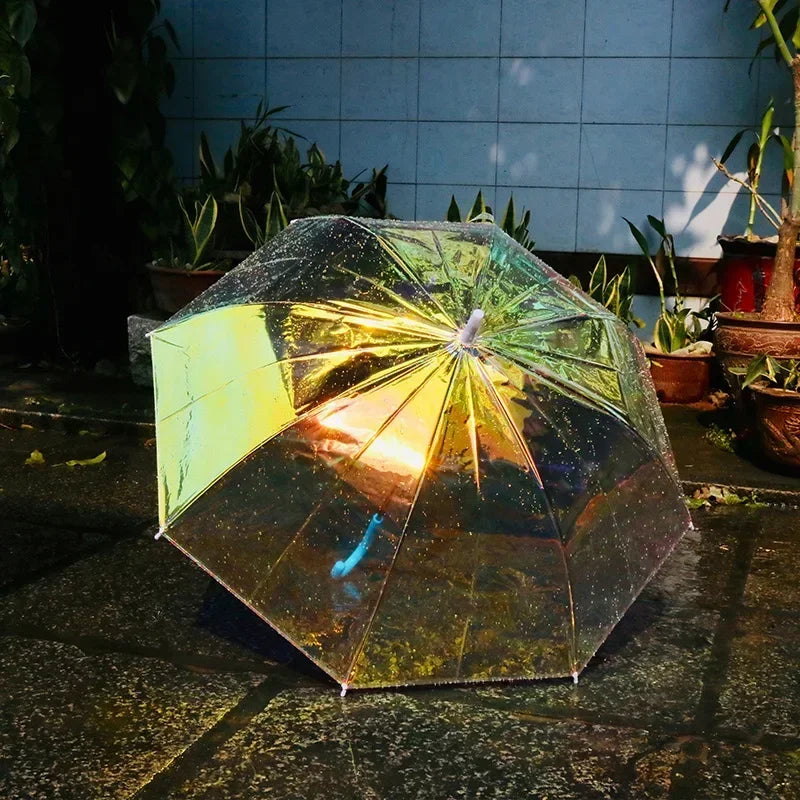 Color Changing Rainbow Long Handle Umbrella – Iridescent Parasol Fashion Umbrella Axl