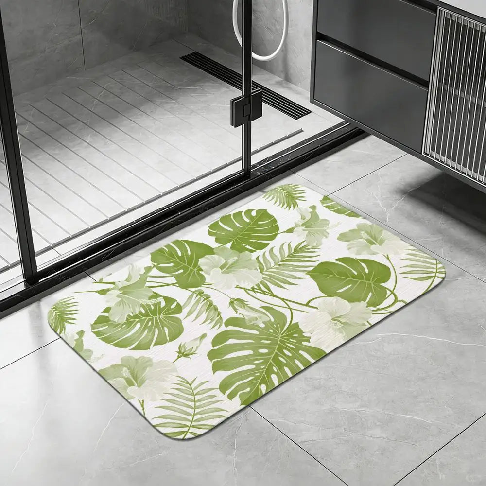Hawaiian Leaf Diatomite Bath Mat – Quick Dry & Non-Slip Diatomite Bath Mat Axl White6 40x60cm