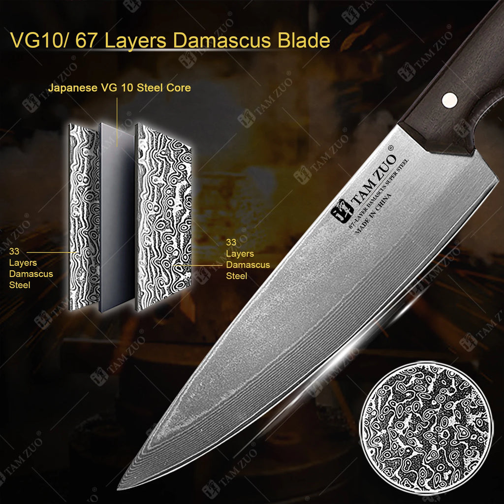 TAMZUO 67-Layer Damascus Steel Chef Knife | Japanese Kitchen Knife Damascus Chef Knife Axl