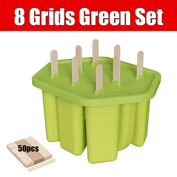 Silicone Popsicle Molds 8/10 Grid Ice Pop Maker + 50 Sticks Ice Pop Mold Set Axl New 8 Grids Green
