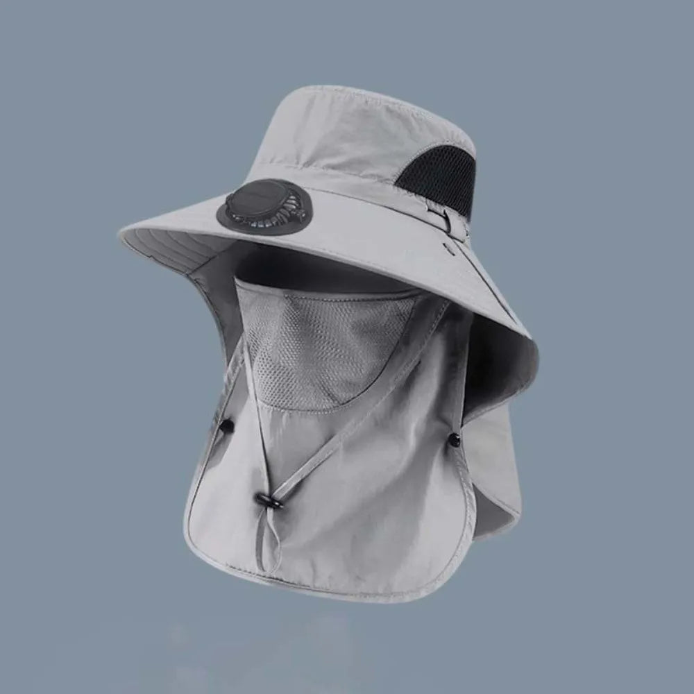 Solar Rechargeable Fan Hat with Shawl & Face Cover – Unisex Solar Fan Hat Axl
