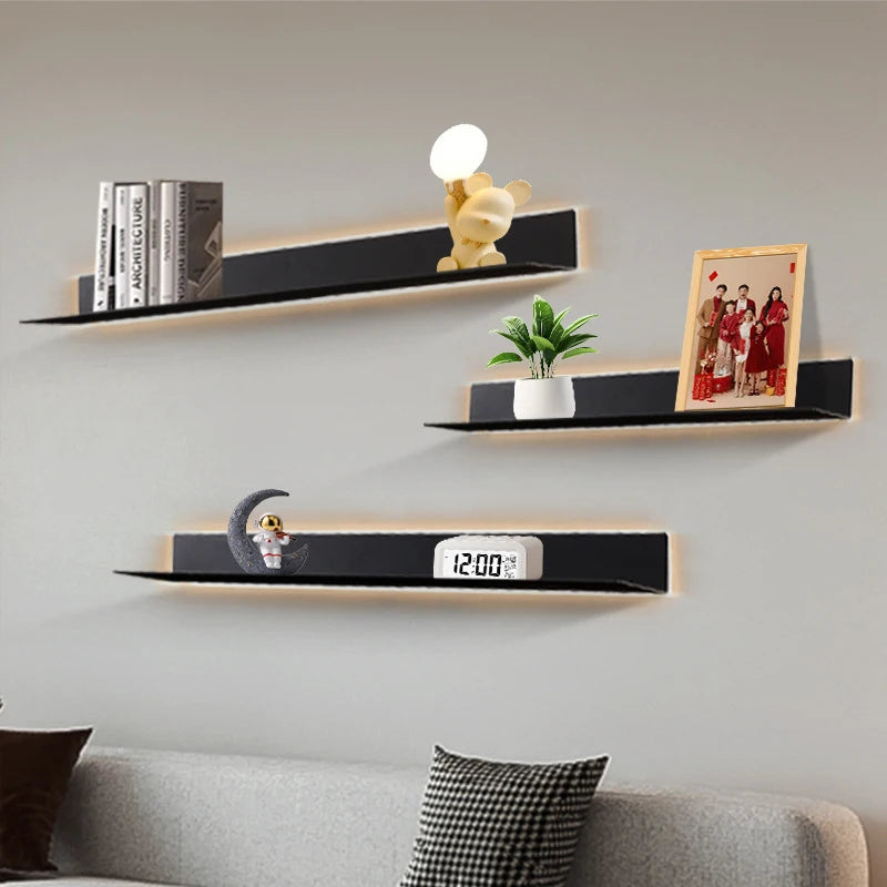 Nordic LED Wall Shelf – Double-Tier Metal Storage Rack Wall Storage Shelf Axl
