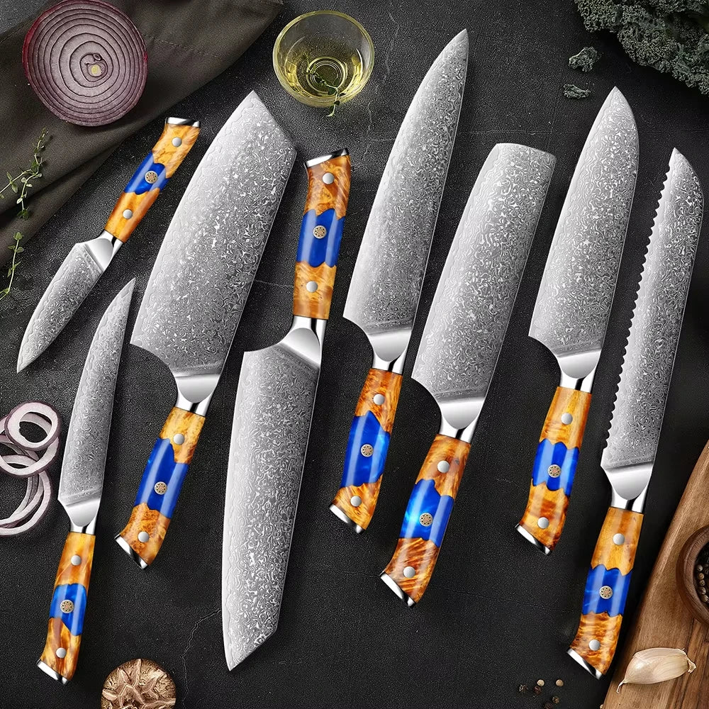 XITUO Damascus Steel Knife Set | Japanese VG10 1–8 PCS Damascus Kitchen Knife Set Axl