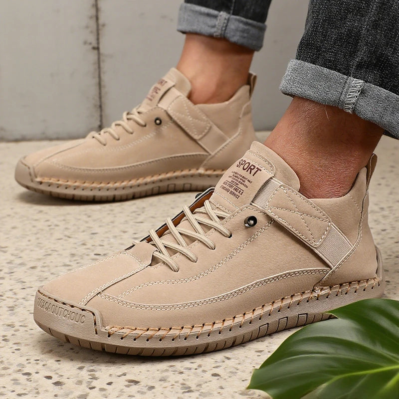 ZULIWAGN Retro Men's Leather Strap Sneakers | Casual Walking Shoes Men's Casual Sneakers Axl