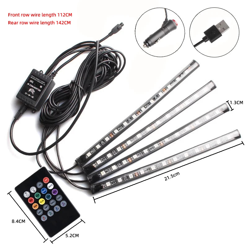 Car RGB LED Interior Ambient Light Strip Kit – 8 Colors 4 PCS Car LED Light Strip Axl