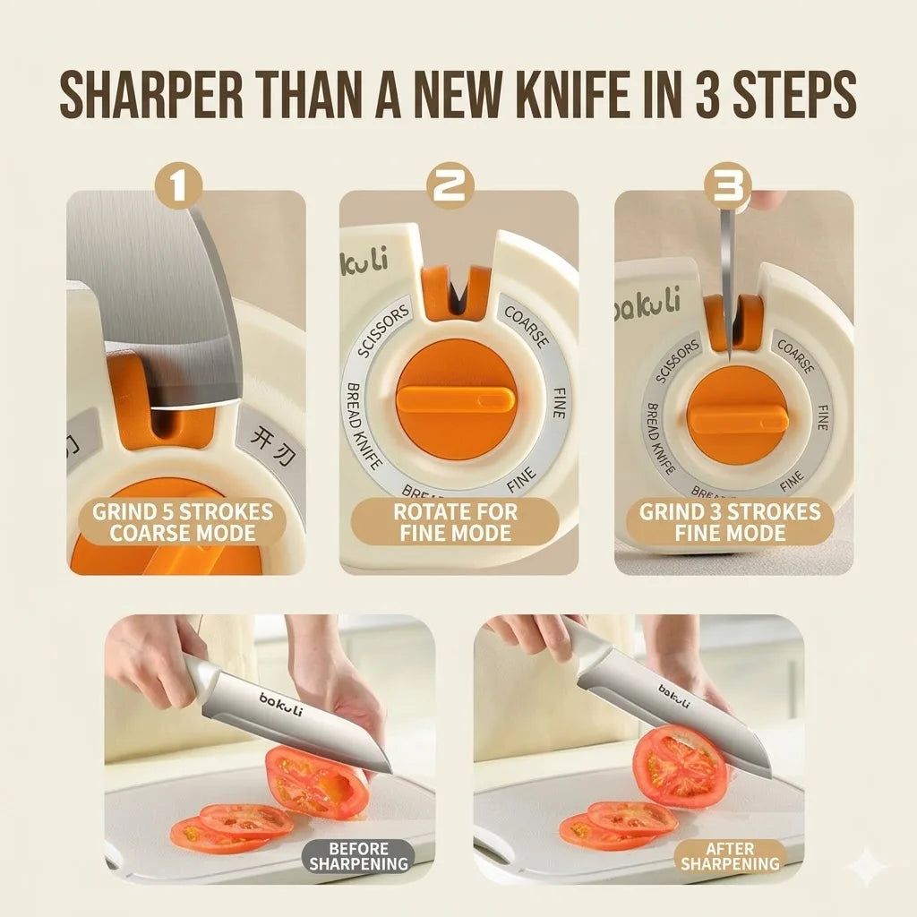 PLYS 6-Mode Knife & Scissor Sharpener | Non-Slip Kitchen Tool Knife Sharpener Axl