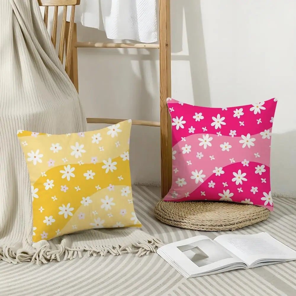Colorful Daisies Linen Cushion Cover with Hidden Zipper Decorative Cushion Cover Axl