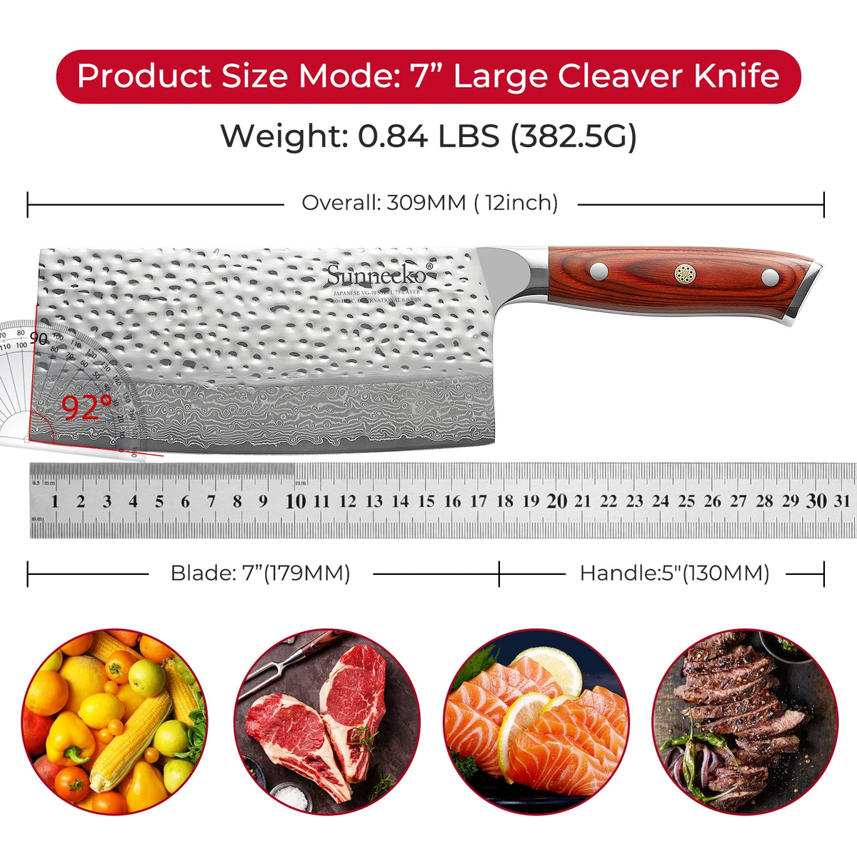 Sunnecko 7" Damascus Steel Cleaver Knife | Pakkawood Handle Damascus Cleaver Knife Axl