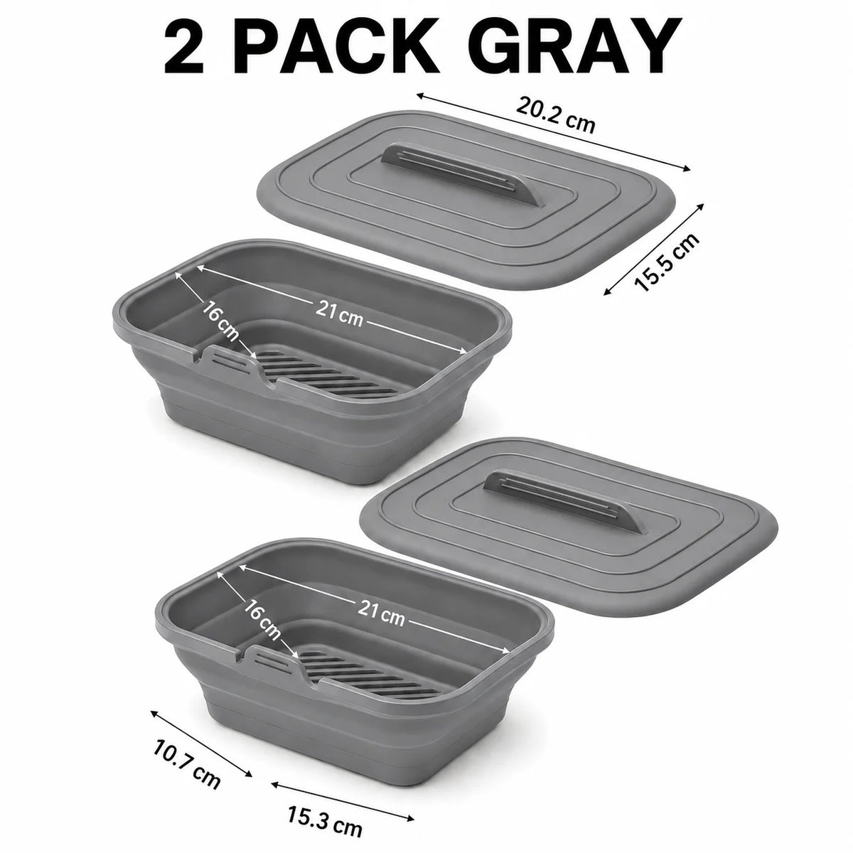 Foldable Silicone Air Fryer Basket with Lid | Reusable Baking Pan Silicone Baking Pan Axl 2 Pack Gray