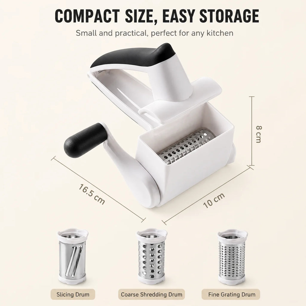 Handheld Rotary Cheese Grater – 3 Drum Vegetable Slicer Rotary Cheese Grater Axl