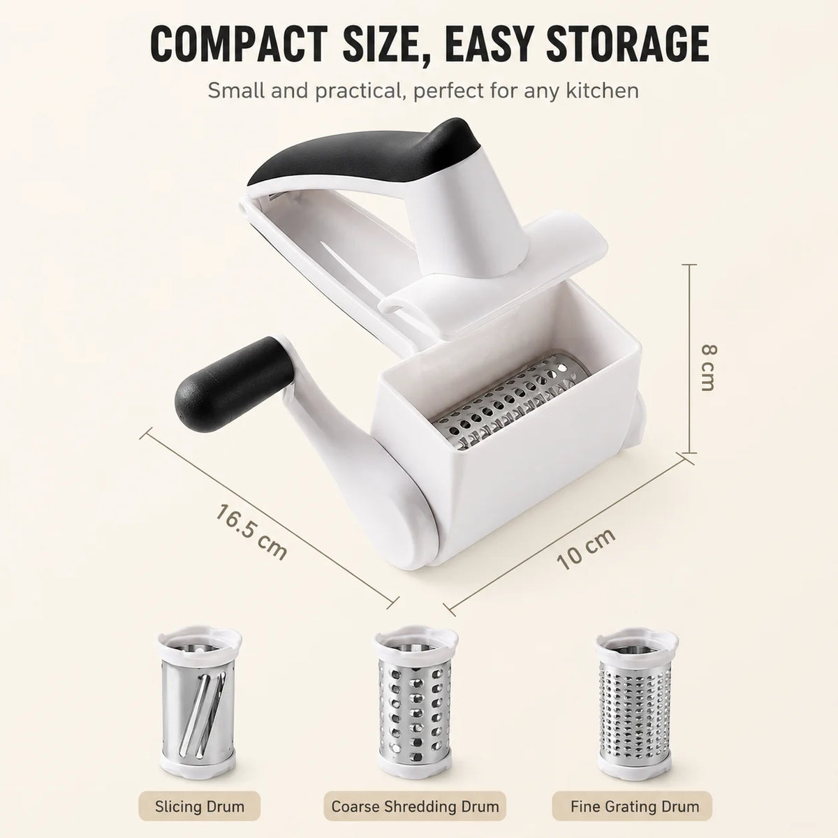 Handheld Rotary Cheese Grater – 3 Drum Vegetable Slicer Rotary Cheese Grater Axl