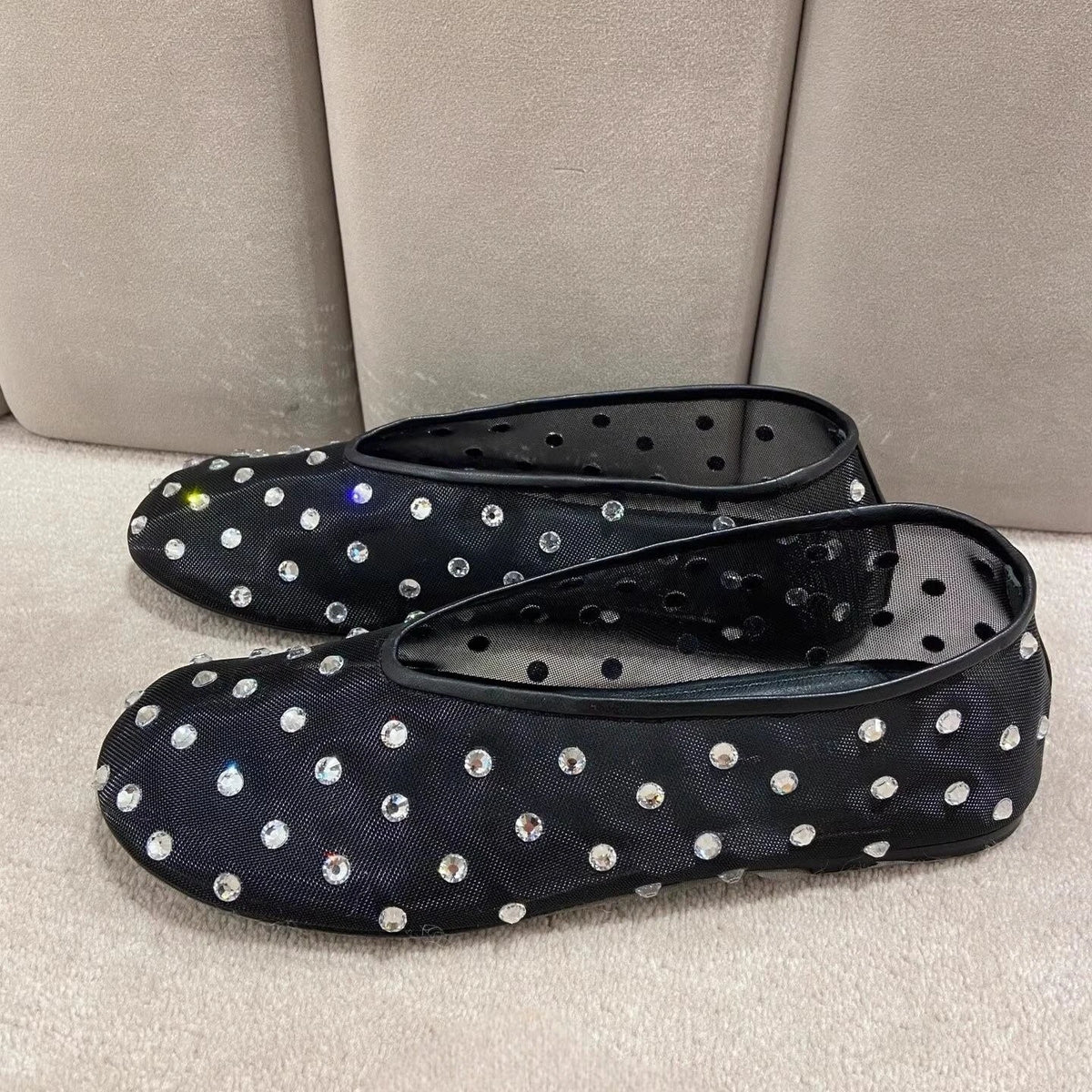 Women's Mesh Floral Ballet Flats – Crystal Bead Mary Jane Shoes Ballet Flats Axl