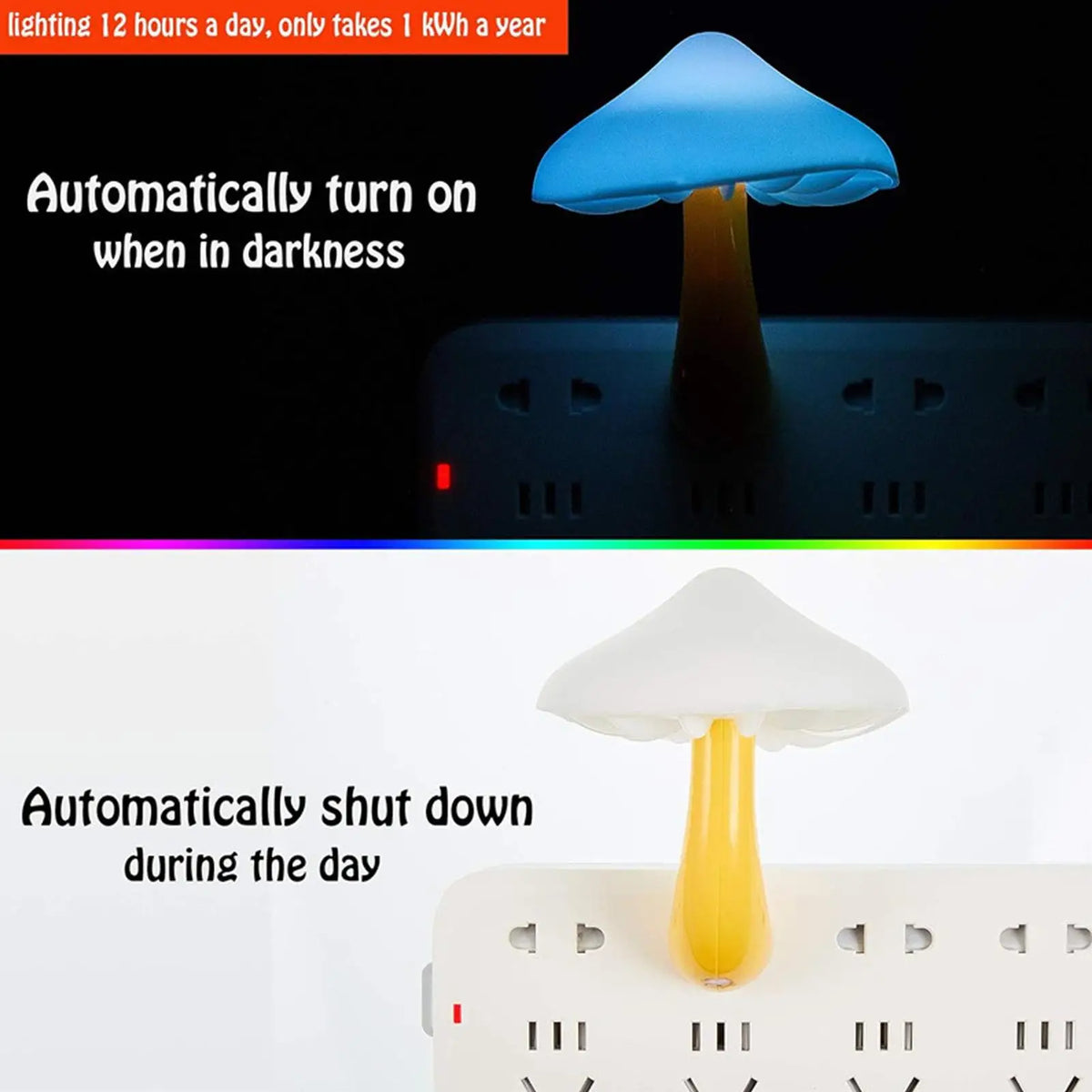 LED Mushroom Night Light 7-Color Auto Sensor Plug-In Lamp LED Night Light Axl