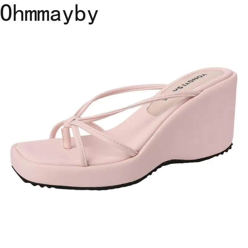 Women's Wedge Clip Toe Sandals – Narrow Band Summer Slides Wedge Sandals Axl