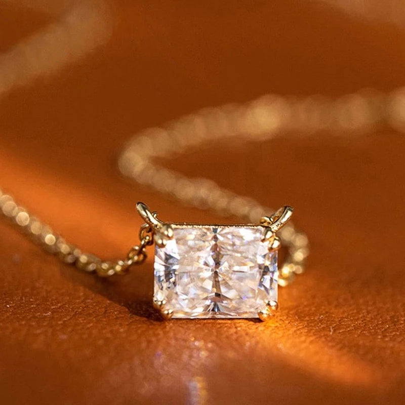 Huitan Minimalist CZ Rectangular Pendant Necklace – Gold Choker Pendant Necklace Axl XL1206 45cm
