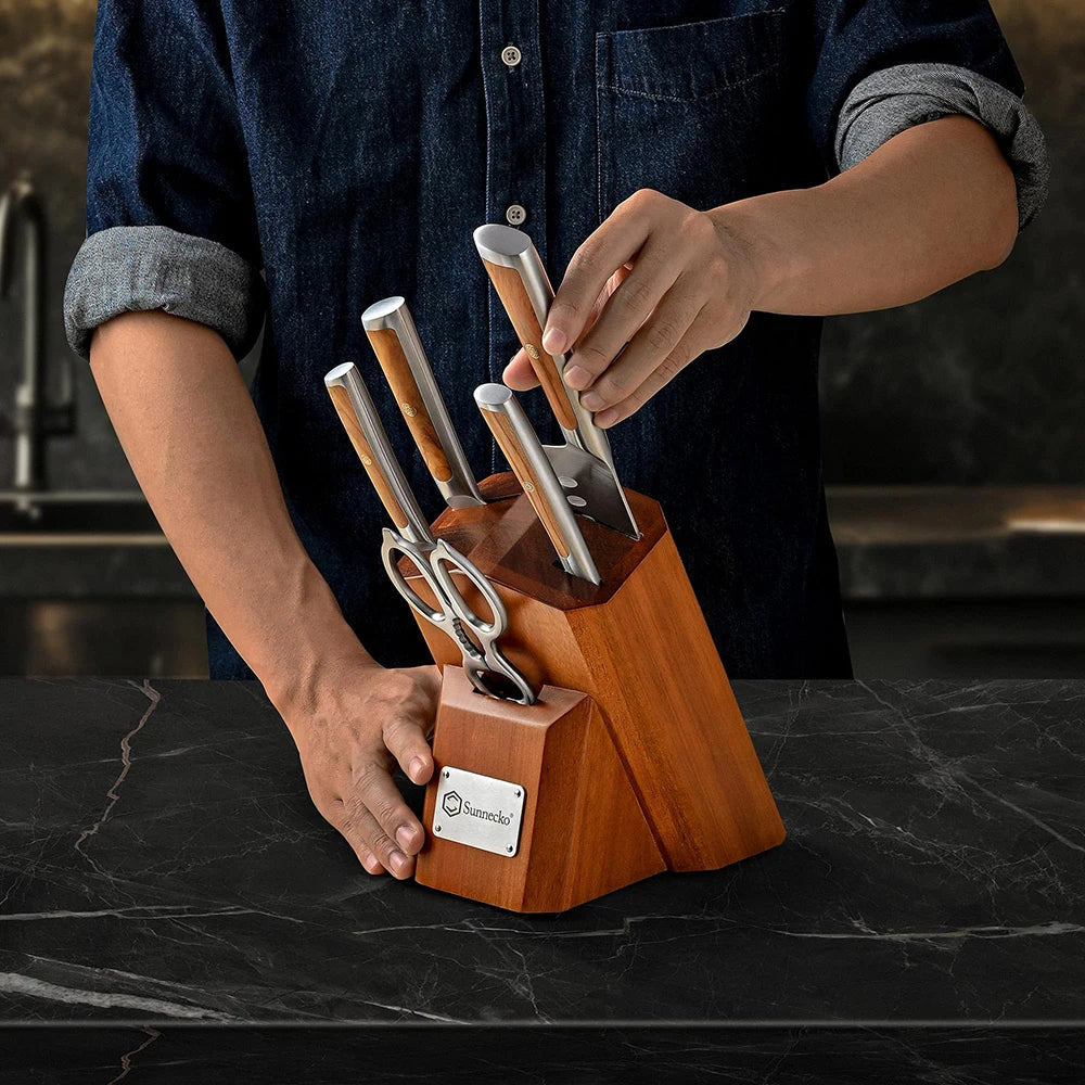 Sunnecko 6-Piece Kitchen Knife Set with Wooden Block Kitchen Knife Set Axl