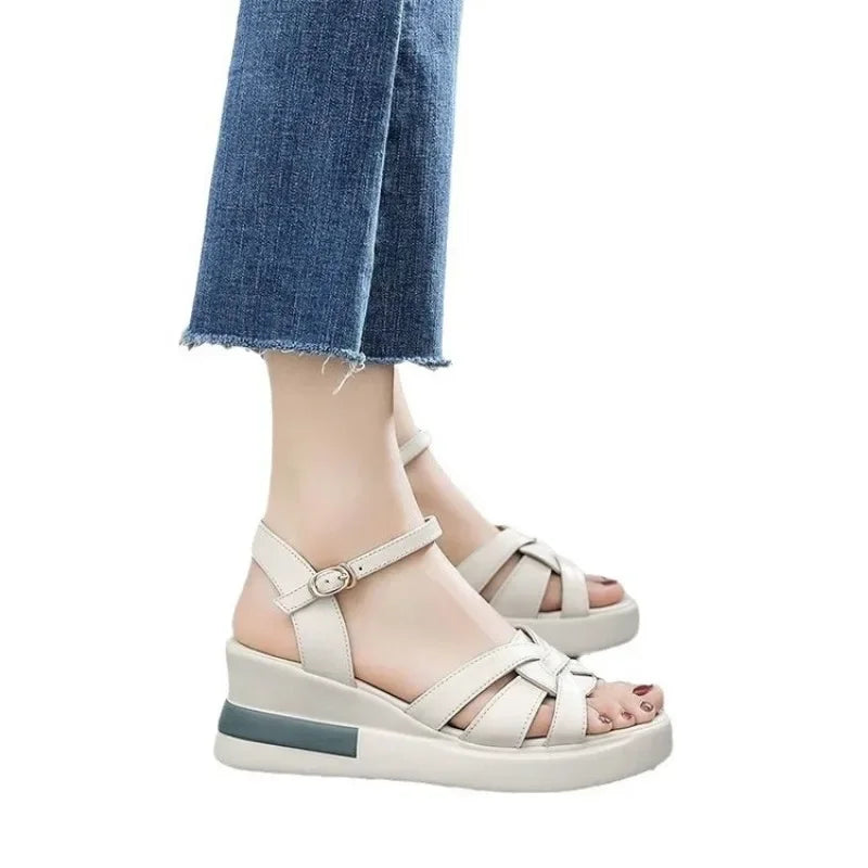 Women's Retro Hollow Button Open-Toe Wedge Sandals Wedge Sandals Axl