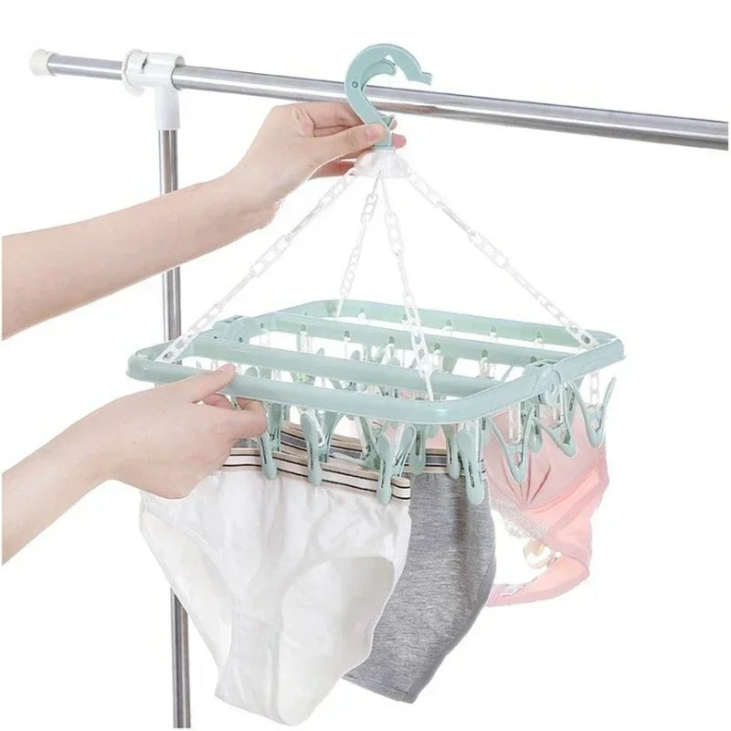 32-Clip Foldable Clothes Drying Rack – Windproof Laundry Hanger Laundry Drying Rack Axl