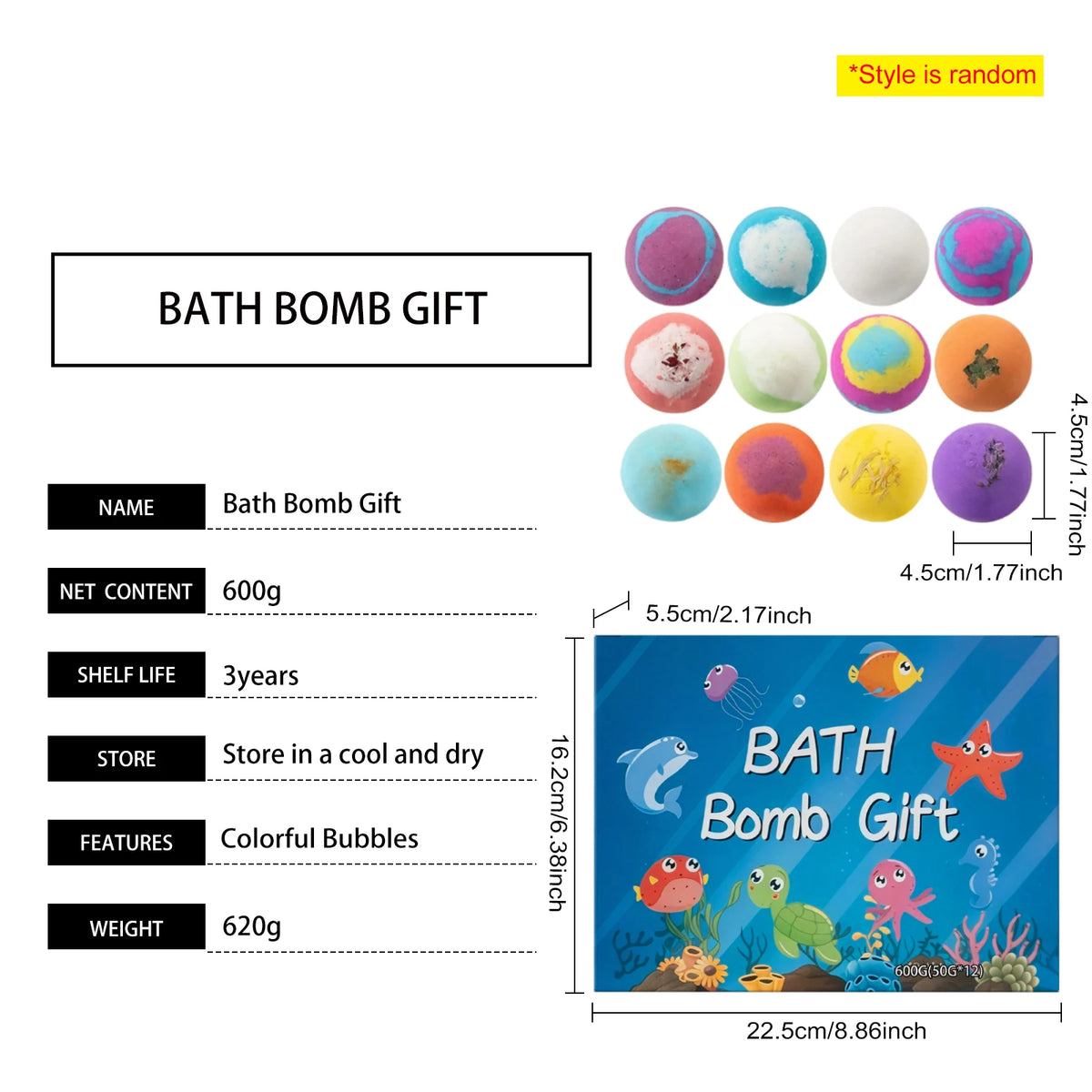 16-Pc Kids Bath Bombs Set with Hidden Ocean Toys | Gift Box Kids Bath Bomb Set Axl
