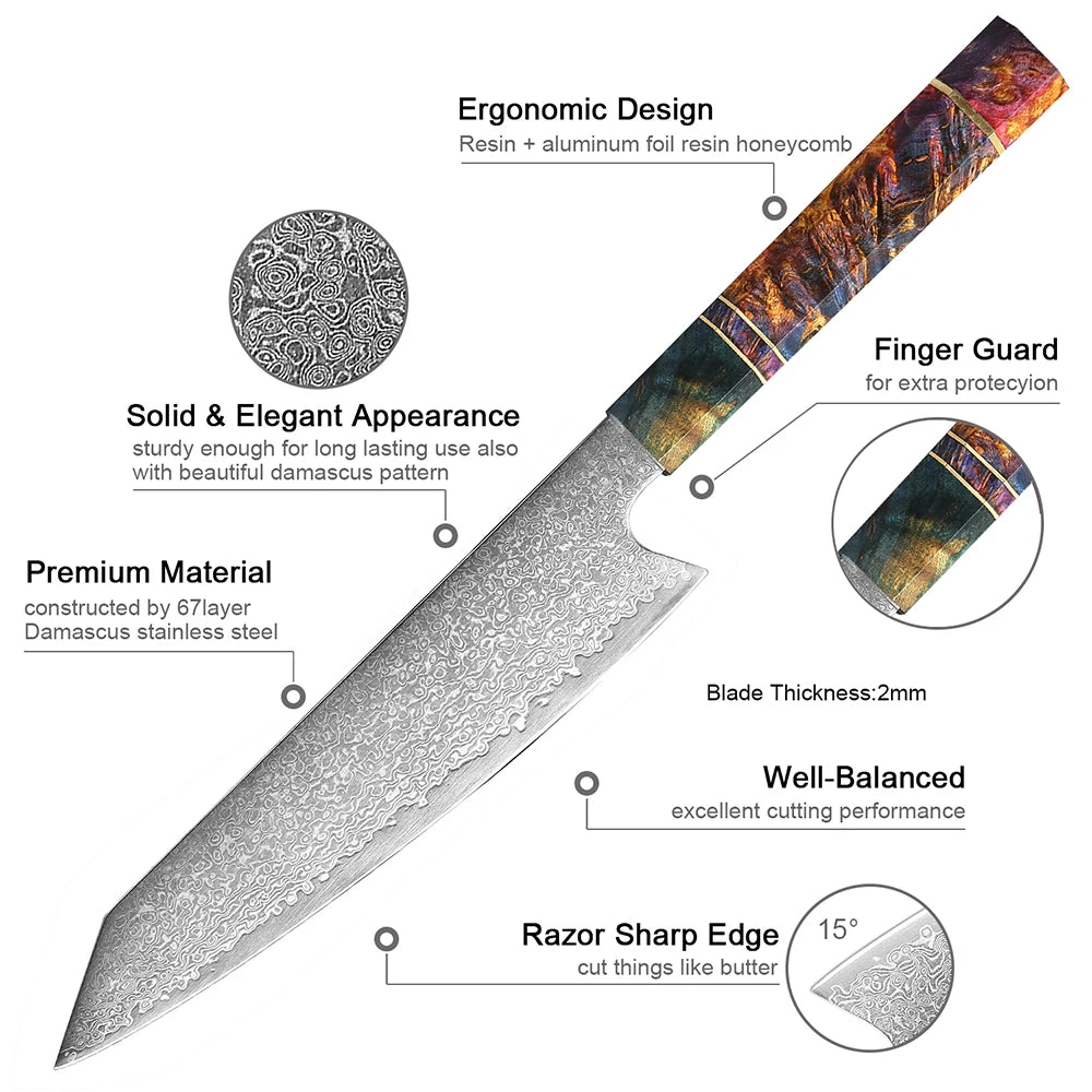 XITUO Damascus Steel Chef Knife Set – VG10 Core, Wood Handle Kitchen Knife Set Axl