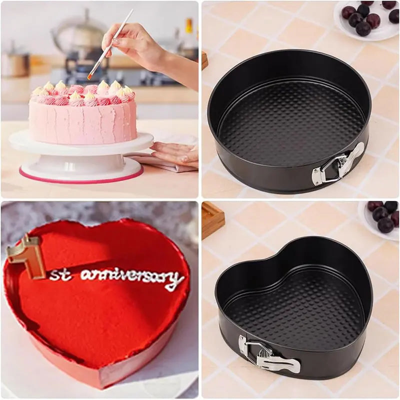 3-Piece Nonstick Springform Cake Pan Set – Round Heart Square Springform Cake Pan Set Axl