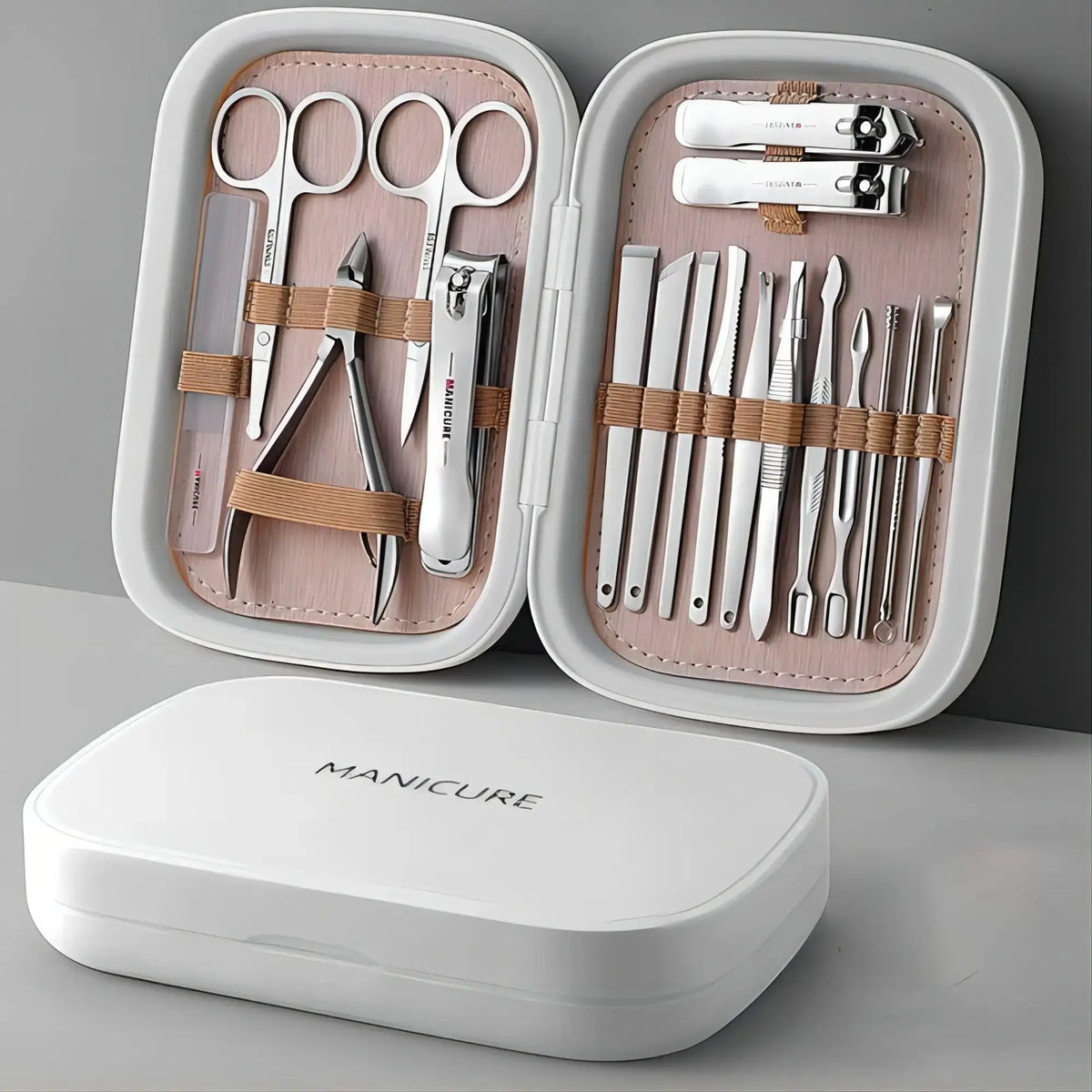 PLYS 18-Piece Stainless Steel Nail Clipper & Care Tool Set Nail Care Kit Axl WHITE