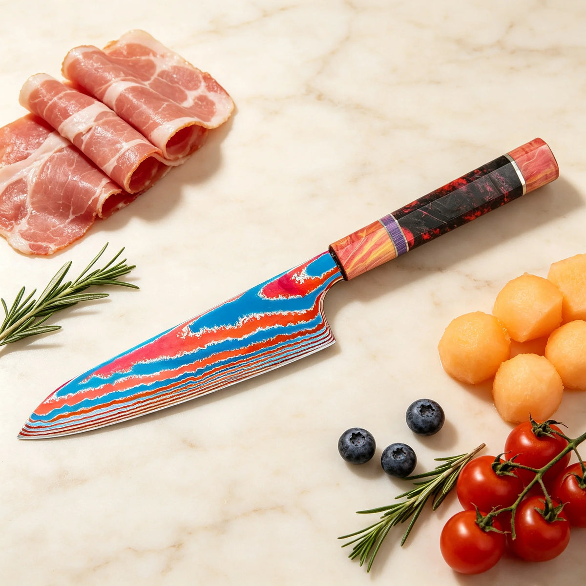 Titanium Damascus Chef Knife – Wood Handle Cleaver & Slicer Damascus Chef Knife Axl Chef Knife