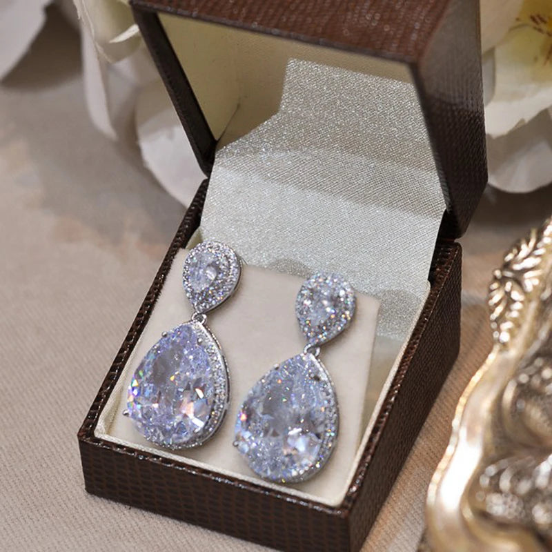 Huitan Water Drop Cubic Zirconia Drop Earrings | Wedding Jewelry Drop Earrings Axl