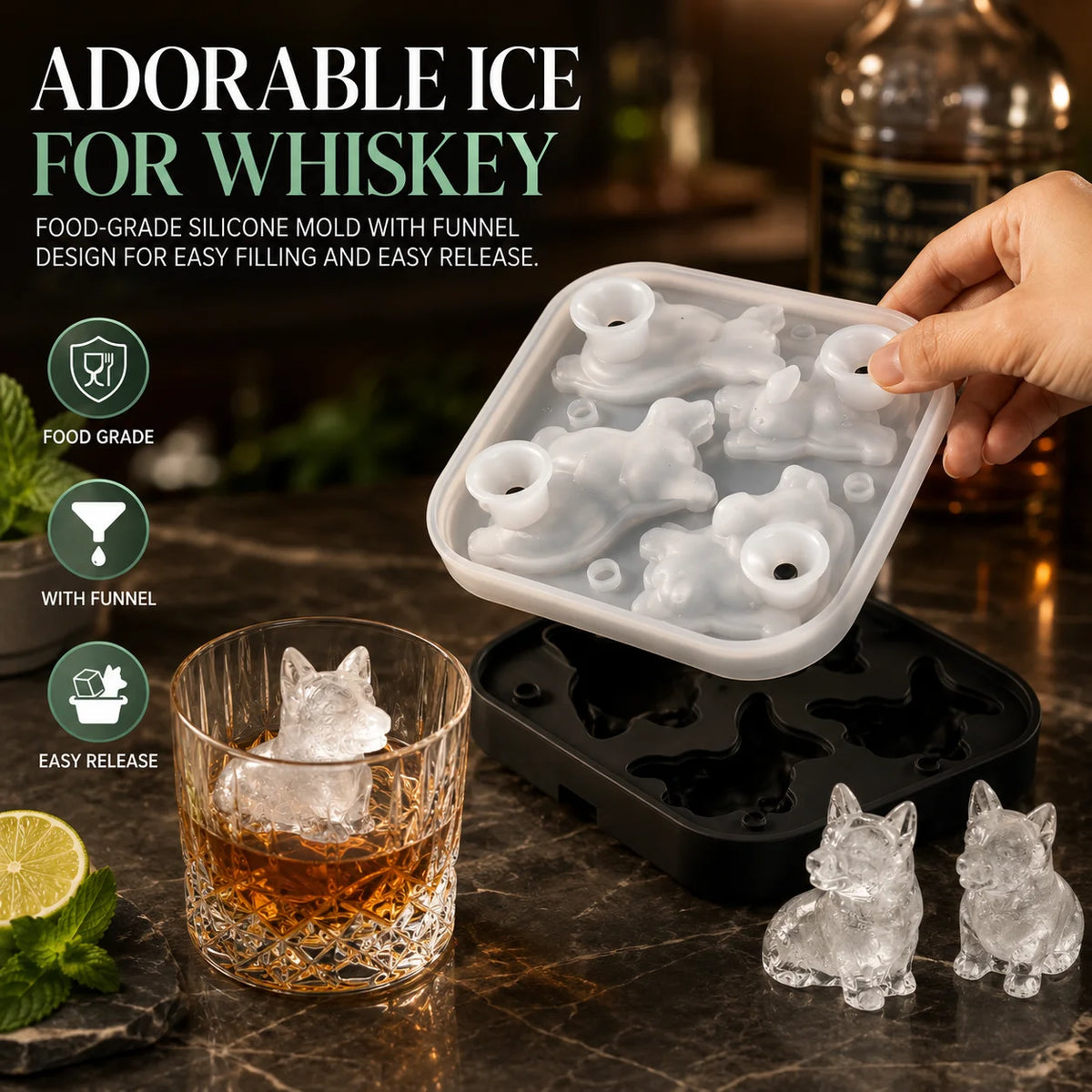 3D Corgi Dog Silicone Ice Cube Tray | Large Novelty Ice Mold Silicone Ice Mold Axl