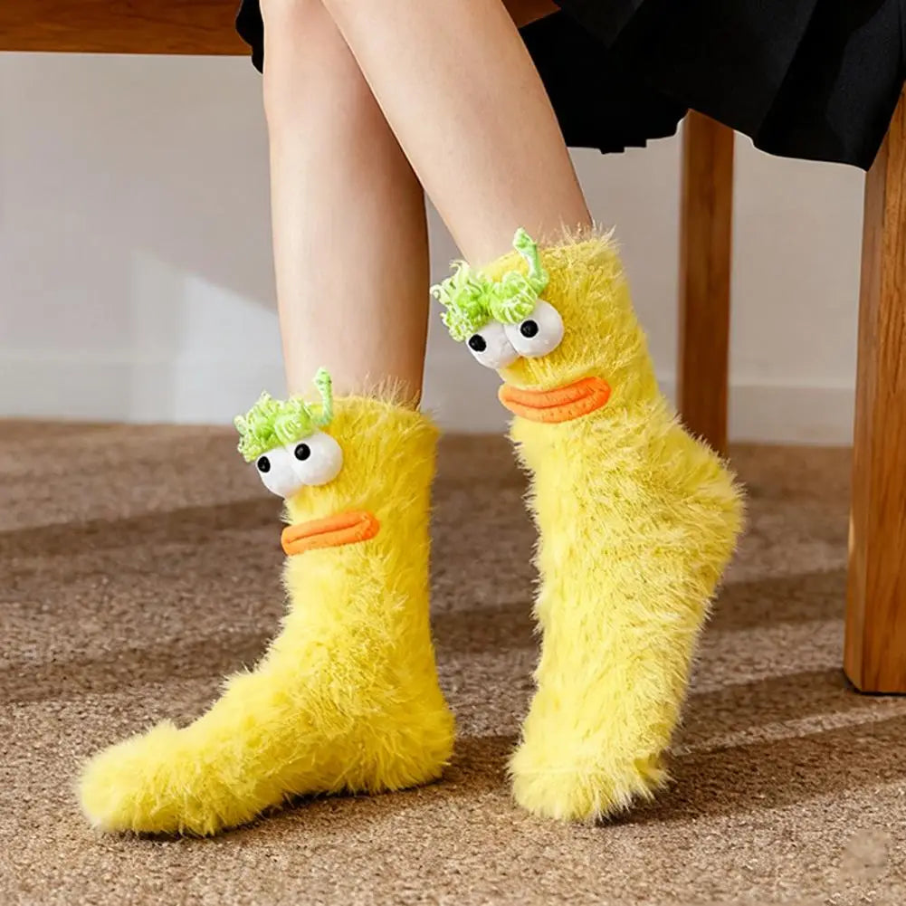 Plush Monster Cartoon Socks – Funny Big Eyes Women's Warm Socks Novelty Crew Socks Axl