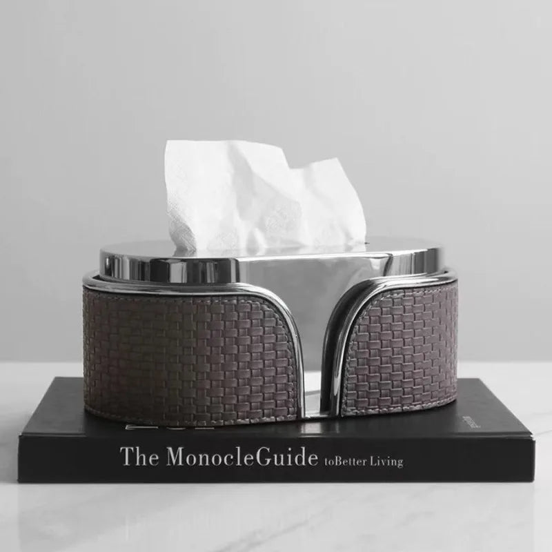 Luxury Stainless Steel & Leather Tissue Box | Modern Home Decor Luxury Tissue Holder Axl