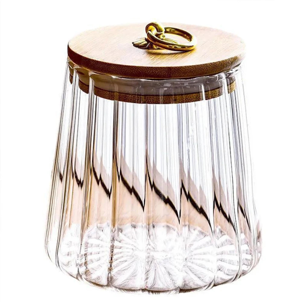 Glass Airtight Canister Jar with Wood Lid | Tea Coffee Grains Glass Storage Canister Axl Petal Type-D
