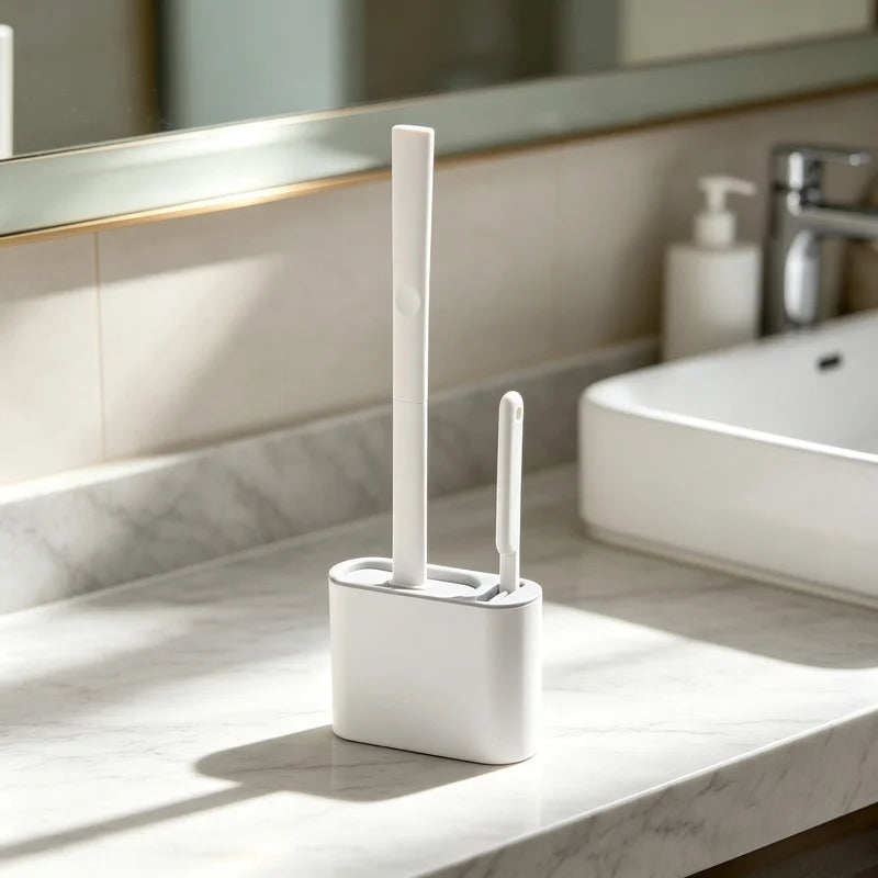 Wall Mount Silicone Toilet Brush & Holder – Long Handle Toilet Brush Set Axl