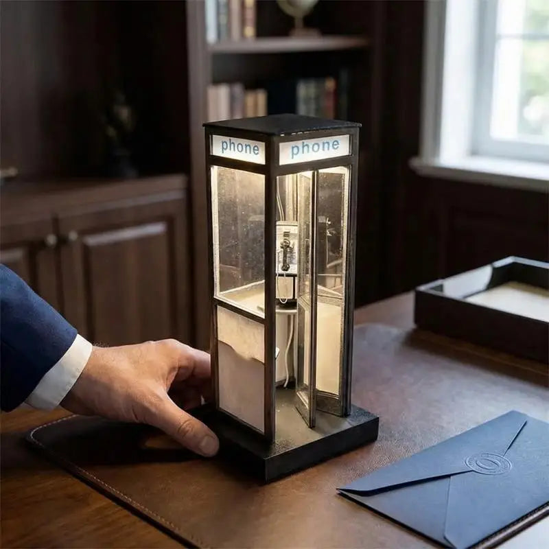 Retro British Phone Booth Lamp – Vintage LED Night Table Light Decorative Table Lamp Axl