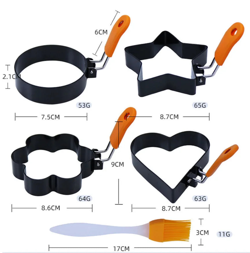 5-Pc Stainless Steel Egg Mold Set – Heart, Star & Pancake Rings Egg Pancake Mold Set Axl