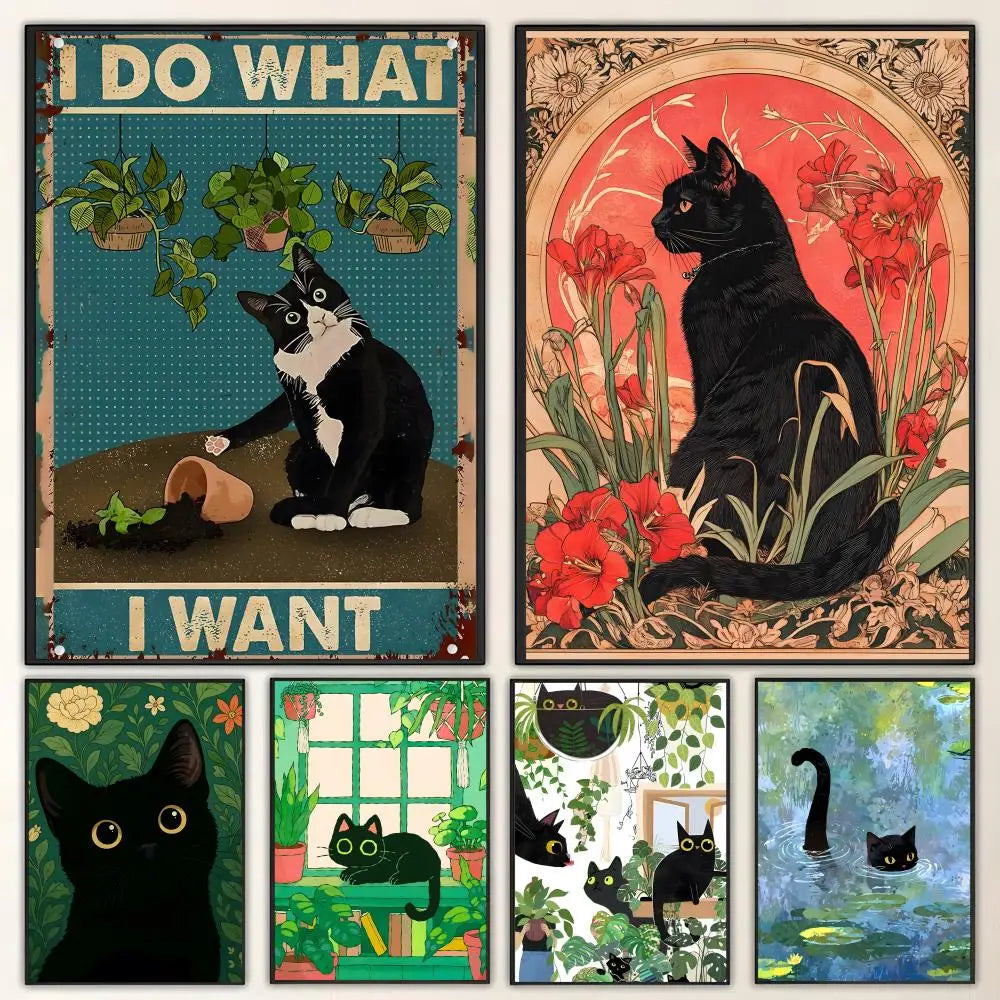 Plant Black Cat Poster – HD Aesthetic Wall Art | Home Decor Wall Art Poster Axl