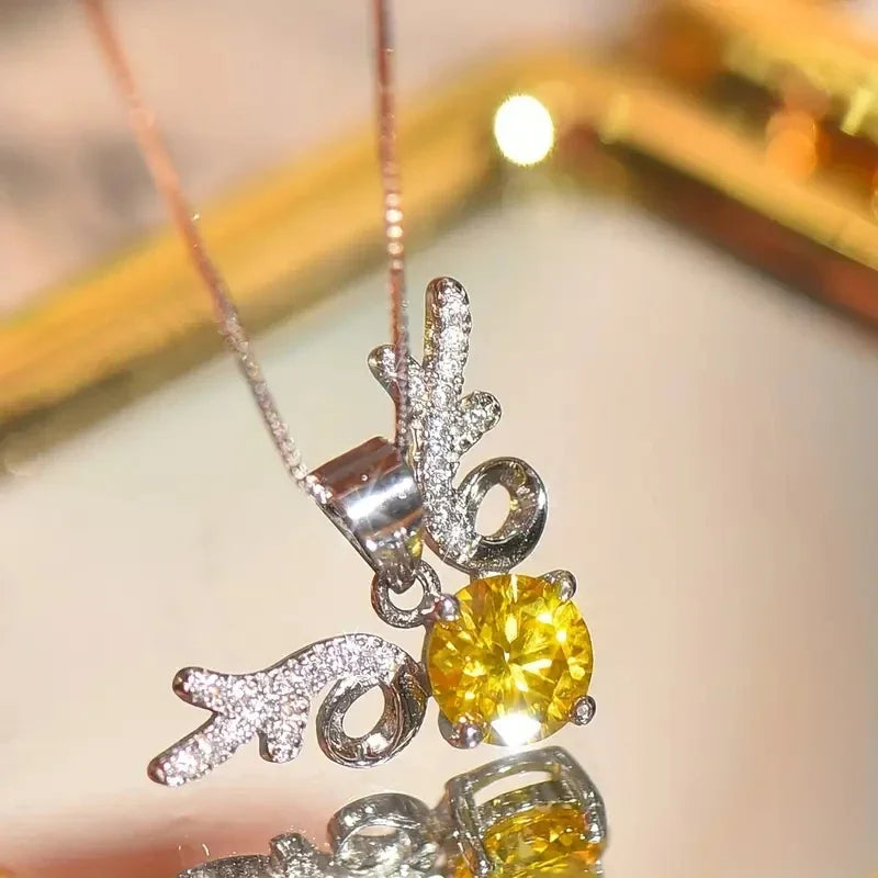 Huitan Elk Pendant Necklace – CZ Stones Women's Party Jewelry Pendant Necklace Axl XL1175 45cm