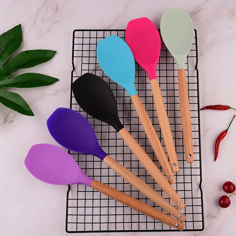 Silicone Cooking Scoop with Beech Wood Handle | Kitchen Utensil Silicone Kitchen Scoop Axl