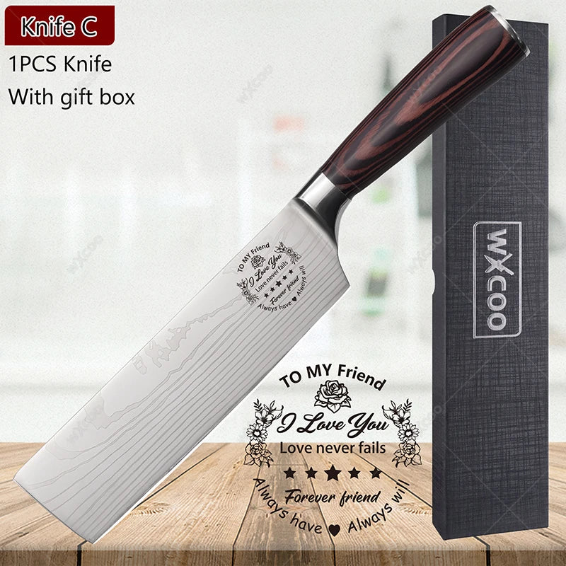 WXCOO Japanese Chef Knife 5Cr15Mov Steel Santoku Boning Knife Chef Kitchen Knife Axl Knife C