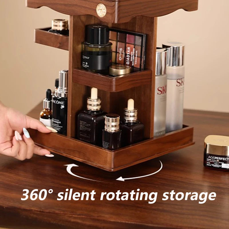 Rotating Wood & Bamboo Makeup Organizer | Cosmetic Storage Box Makeup Organizer Axl