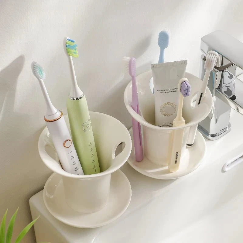 White Multi-Slot Toothbrush Holder – Bathroom Countertop Caddy Toothbrush Holder Axl