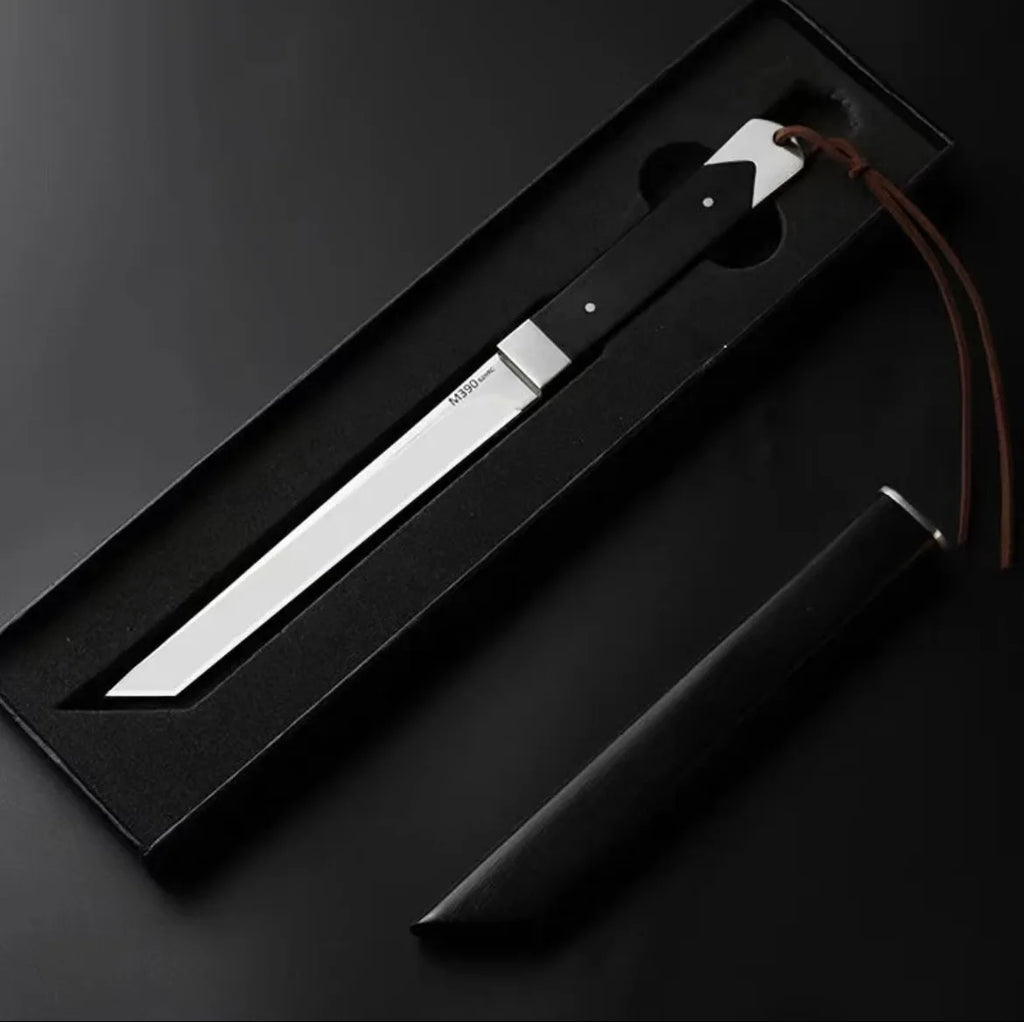 M390 Steel Fixed Blade Knife – Ebony Handle & Leather Scabbard Fixed Blade Knife Axl Square shape