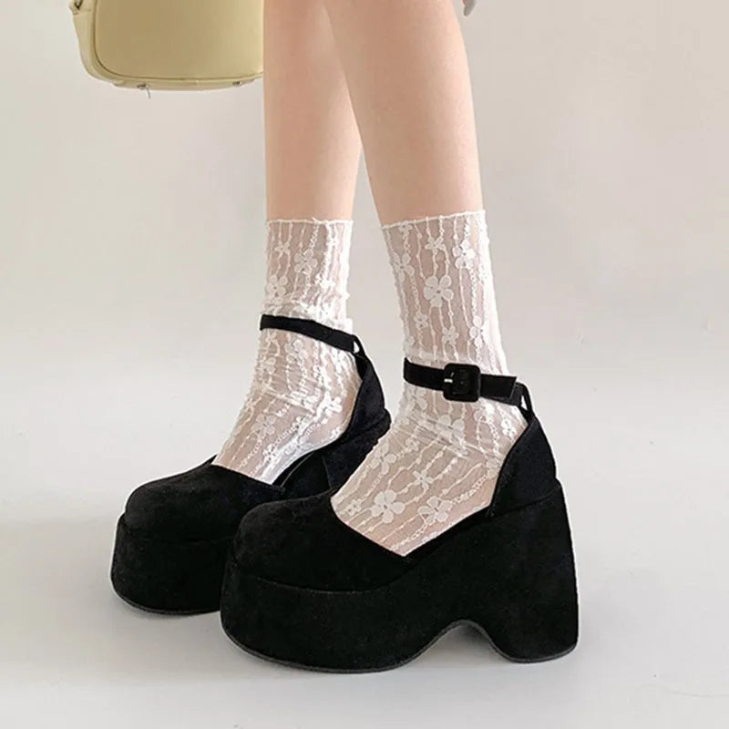 Women's Faux Suede High Heel Pumps – Ankle Buckle Platform Women's High Heel Pumps Axl