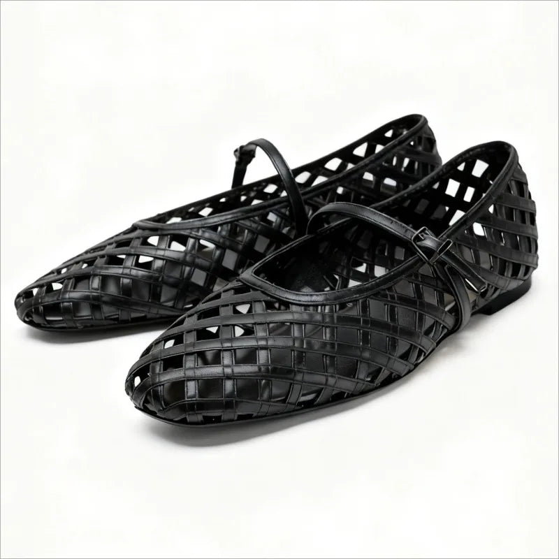 Women's Hollow-Out Flat Sandals – Casual Buckle Strap Summer Women's Flat Sandals Axl Black 40