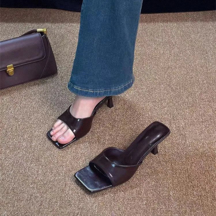 Women's Stiletto High Heel Slides – Square Open Toe Slip-On Pumps Stiletto Heel Slides Axl