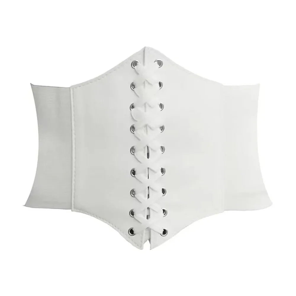 Women's Wide PU Leather Elastic Waistband Belt – Stylish Fit Wide Waistband Belt Axl White